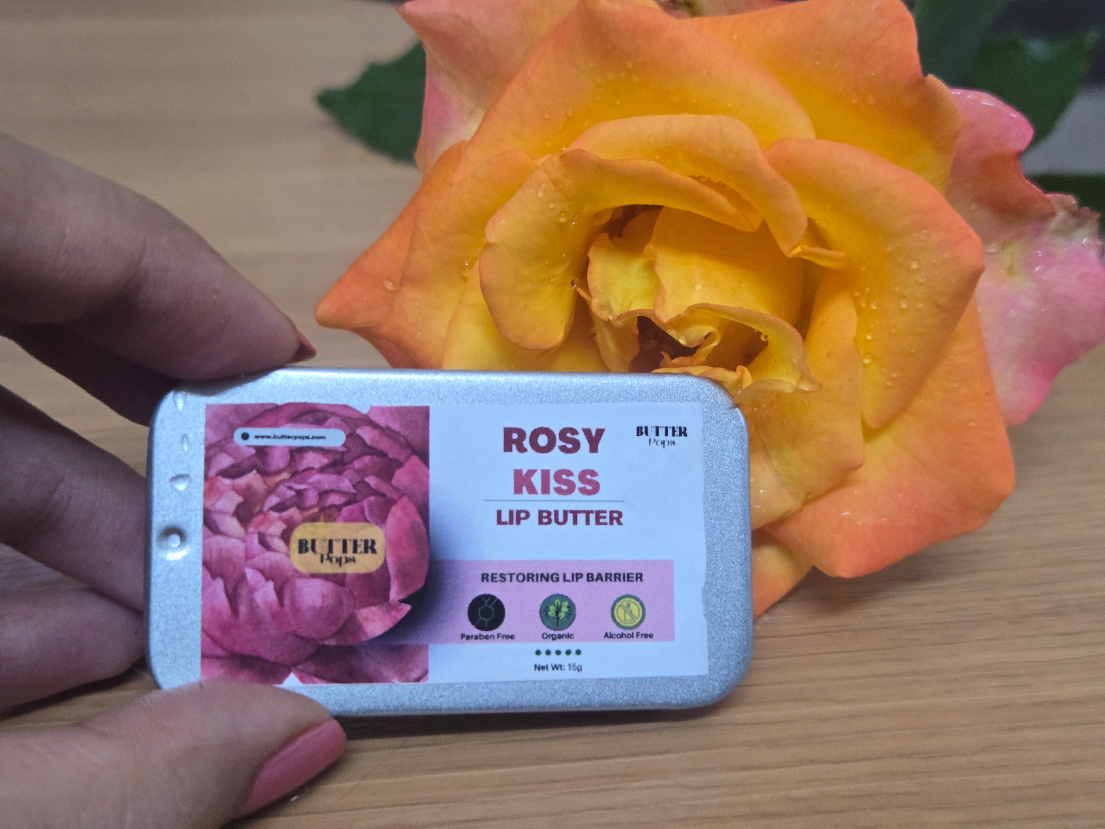 Organic ROSY KISS Lip Butter – Rose Infused Lip Balm for Pigmented, Chapped Lips
